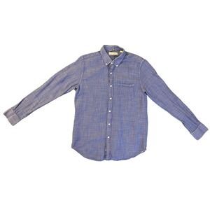 Trenery Button Down Shirt Mens Medium Blue Checkered Pocket 100% Cotton Preppy
